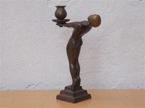 Art Deco Brass Nude Woman Candle Holder Etsy