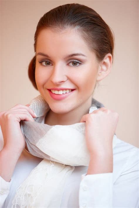 Young Brunette Woman In White Shirt Stock Image Image Of Brunette