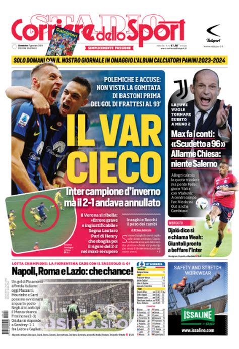 Prima Pagina Corriere Dello Sport Inter Verona Il VAR Cieco