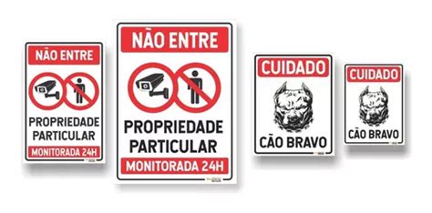 Placa Propriedade Particular Monitoramento E Cao Bravo Un Mercadolivre