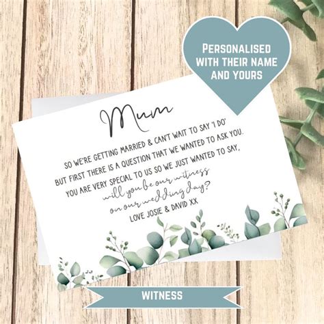 Will You Be Our Witness Card Personalised Wedding Proposal Card Be