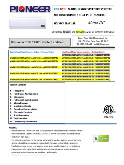 Service Manual for WAB-WYB 16-20 SEER Inverter Systems | PDF | Heat ...