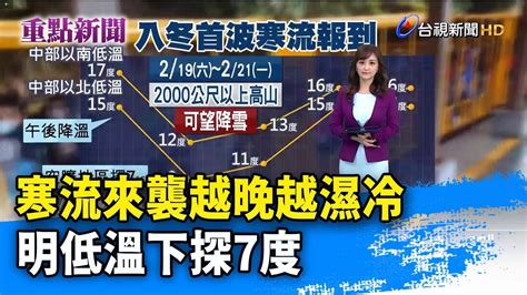 寒流來襲越晚越濕冷 明低溫下探7度【重點新聞】 20220219 Youtube