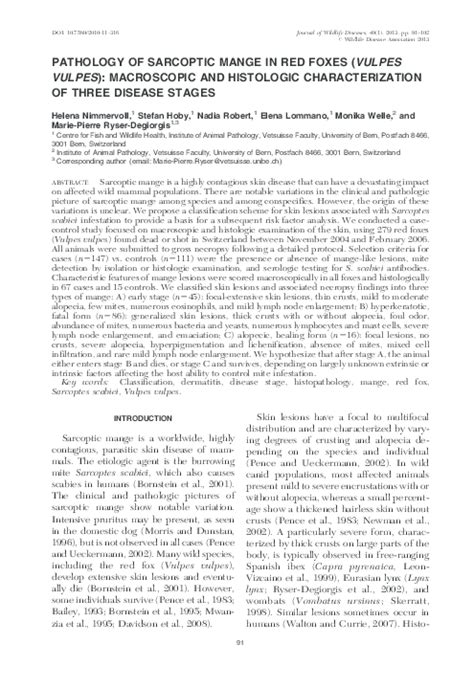 (PDF) PATHOLOGY OF SARCOPTIC MANGE IN RED FOXES (VULPES VULPES): MACROSCOPIC AND HISTOLOGIC ...