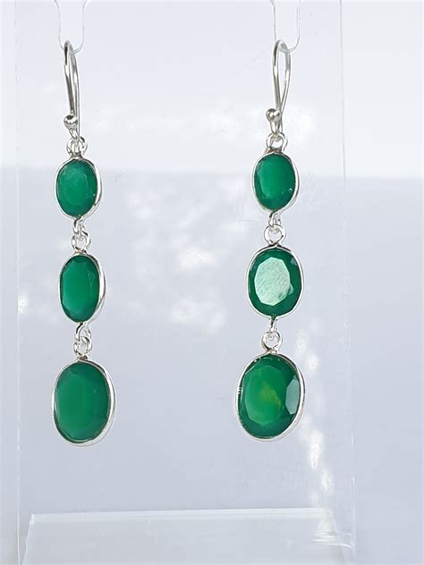 Green Onyx Earrings Handmade Green Onyx Jewelry Sterling Silver Drop