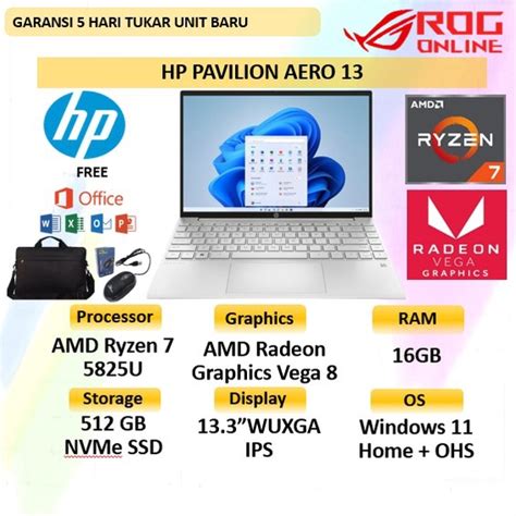 Jual LAPTOP RINGAN HP PAVILION AERO 13 BE1003 RYZEN 7 GEN 5825U RAM