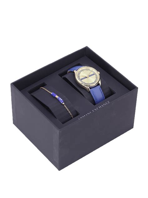 Buy Armani Exchange Men Gold Toned Embellished Dial And Blue Leather