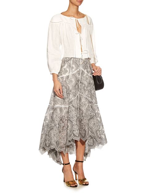 Zimmermann Chiffon Empire Embroidered High Waisted Skirt In White Lyst