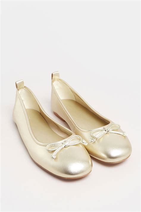 Lts Gold Leather Ballerina Pumps In Standard Fit Long Tall Sally
