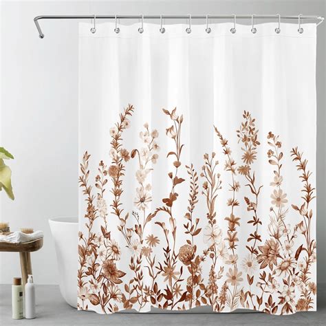 Lb Fall Wildflower Shower Curtain Brown Plant Floral On