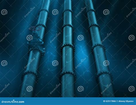 3d Illustration Of Oil Pipeline Lying On Ocean Bottom Under Water Stock