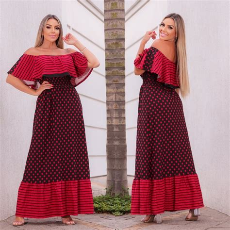 Vestido Feminino Longo Ombro A Ombro Ciganinha Com Bojo E Elastex Na