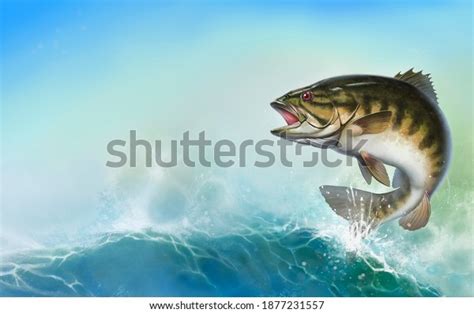 Bass Fish Jumps Out Water Realistic 库存插图 1877231557