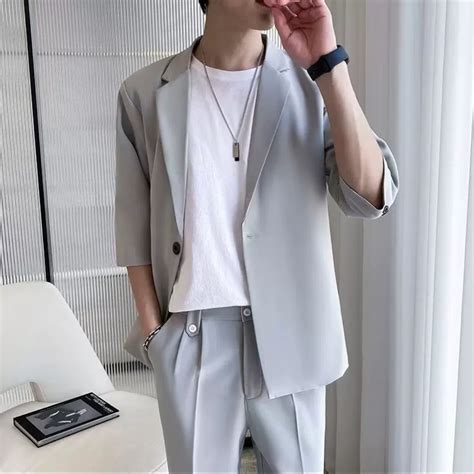 Huilishi Sleeves Casual Plain Suit Summer Korean Style Loose Men S