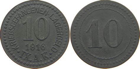 IX A K 10 PFENNIG 1916 KRIEGSGEFANGENEN LAGERGELD SS MA Shops