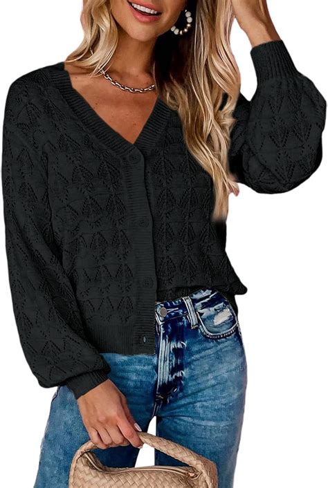 Dokotoo Cropped Cardigan Sweaters For Women Long Sleeve Crochet Knit