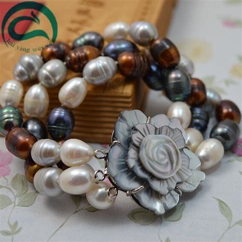 Unique 100 Natural Freshwater Pearl Bracelet 3 Rows Aa 10 11mm