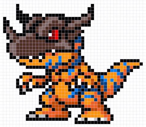 Greymon Spritepatróndiseño Hamabeads Digimon Adventure Pixel Art