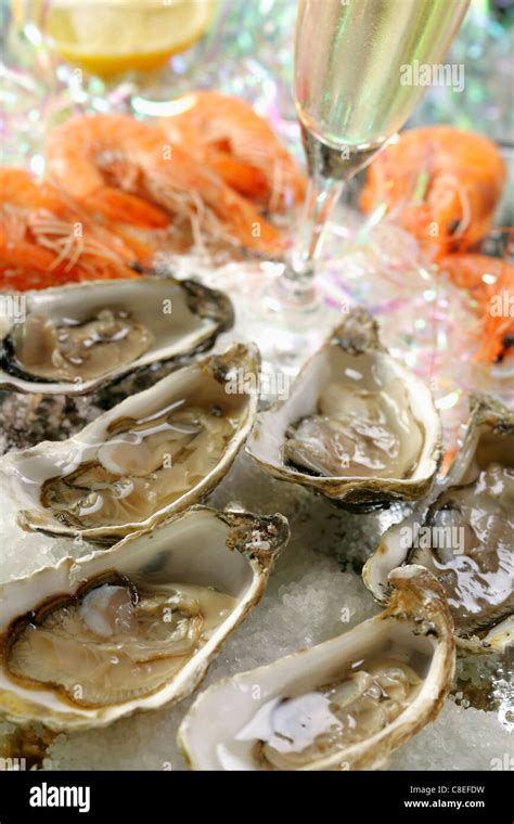 Platter Of Oysters And Shrimps Stock Photo Alamy