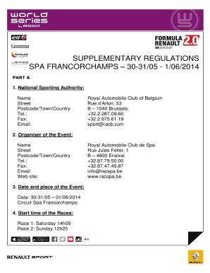 Fillable Online SUPPLEMENTARY REGULATIONS SPA FRANCORCHAMPS 30 3105 1