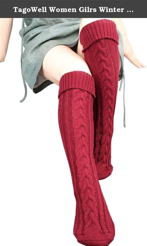 Tagowell Women Gilrs Winter Cable Knit Thigh High Sock Boot Stocking Leg Warmers Burgundy