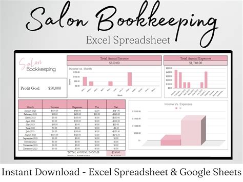 Salon Bookkeeping Template Hair Salon Income And Expenses Tracker Log