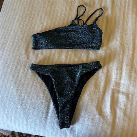 SHEIN Bikini Never Worn Size M Blue Sparkly High Depop