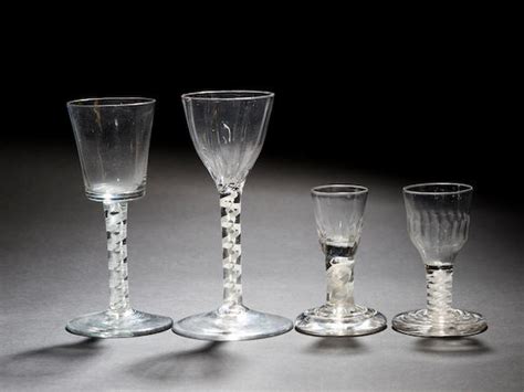 Bonhams Two Opaque Twist Firing Glasses Circa 1760 Both With Fluted Bowls Double Series