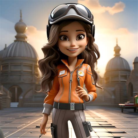 Premium Photo Female Pilot With Helmet Standing On The Street 3d