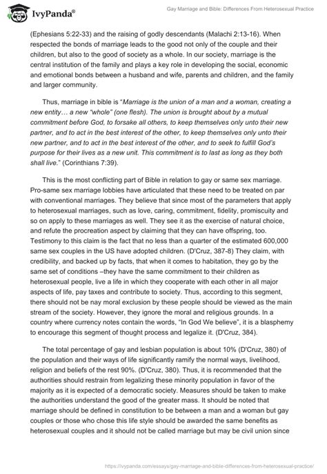 Gay Marriage And Bible Differences From Heterosexual Practice Words Research Paper Example