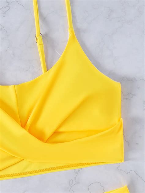 Solid Color Swimsuit High Waist Sexy Bikini Cross Split Two Piece Swimsuit Woman Beach Bikini