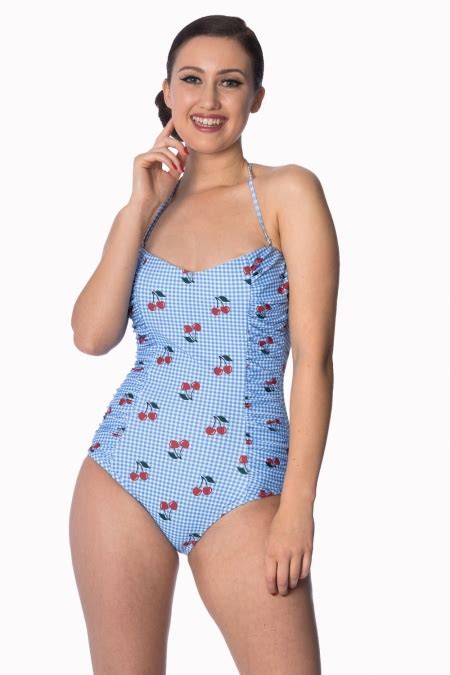 50s Cherry Retro One Piece Swimsuit Halter One Piece Swimsuit