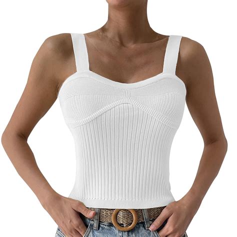 Vbarhmqrt White Tank Tops With Built In Bras Womens Simple Sexy Slim