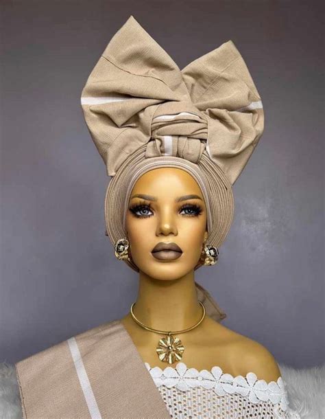 Gold Auto Gele Head Wrap Nigerian Aso Oke Gele Head Tie Head Wrap For