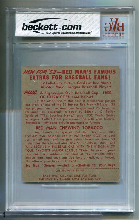 Red Man With Tab Warren Spahn Bvg Nm Ebay