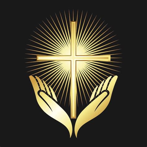 Premium Vector Golden Christian Cross And Praying Hands