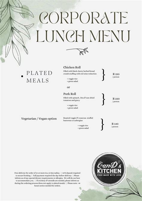 Corporate Lunch Menu Cands Kitchen