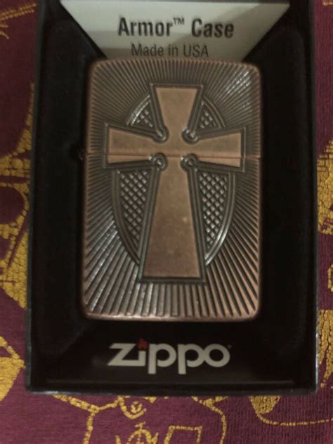 Zippo Lighter Armor Deep Carved Cross Armor Antique Copper 49158 New In