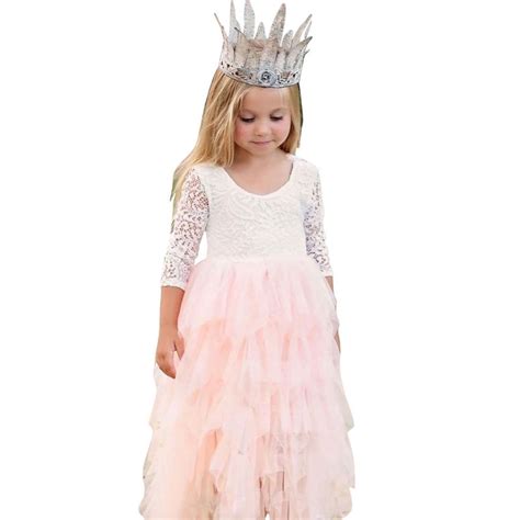 Princess Soft Tulle White Pink Puffy Lace Flower Girl Dresses 2019