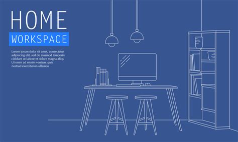 Vector illustration of home workspace in outlined style. Suitable for ...