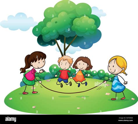 Niños jugando a saltar la cuerda en el parque ilustración Imagen Vector