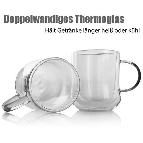 4x Doppelwandige Kaffee And Teegläser Mit Henkel 300 Ml Kaffeetassen