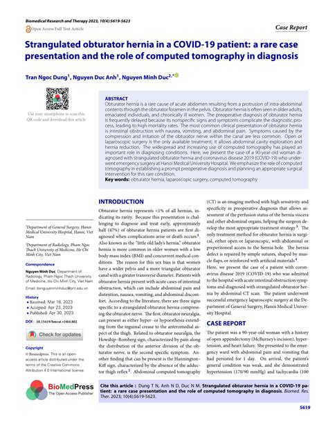 Pdf Strangulated Obturator Hernia In A Covid Patient A Rare Case