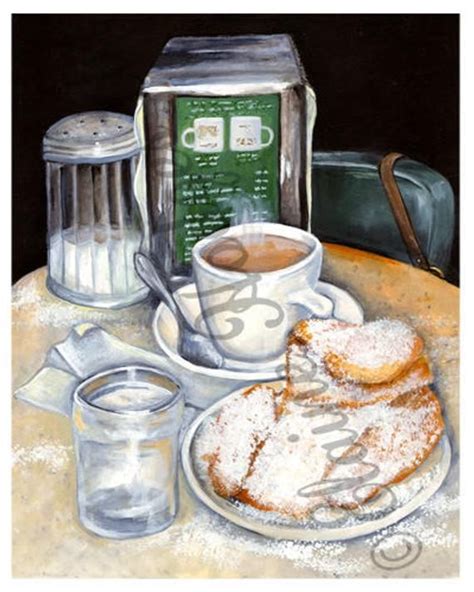 New Orleans Louisiana Cafe Au Lait Coffee And Beignet Doughnuts Art