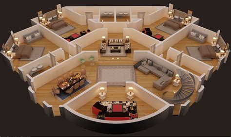 3d floor plan of first floor luxury house | CGTrader