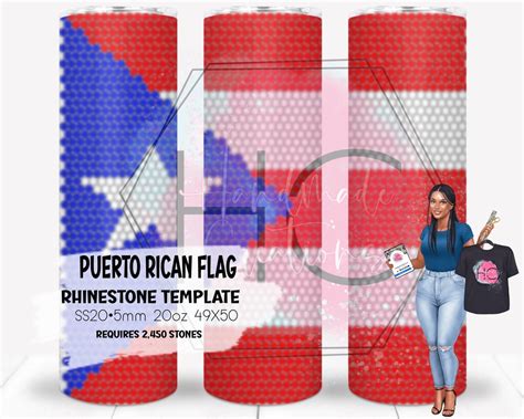 Puerto Rican Flag Rhinestone Tumbler Template Etsy