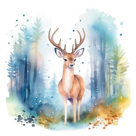 Premium Photo | Watercolor deer in the forest.