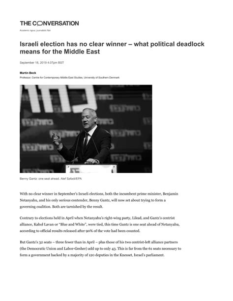 Pdf Israeli Election Has No Clear Winner What Political Deadlock Means For The Middle East