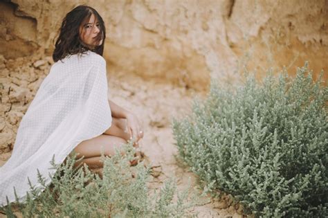 Premium Photo Boho Girl With Sensual Look In White Summer Dress