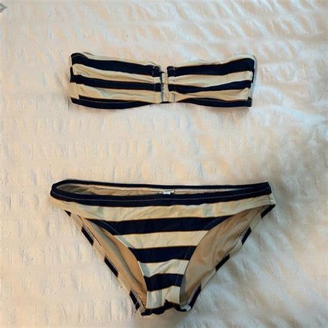 J Crew Swim J Crew Navy White Stripped Bandeau Bikini Poshmark